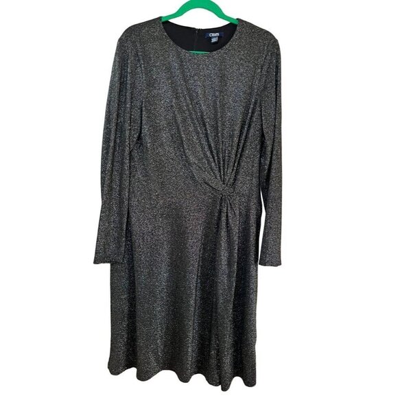Chaps Dress 16 Black Metallic Midi Neutral Capsule Retro Classic Academia - Picture 1 of 13